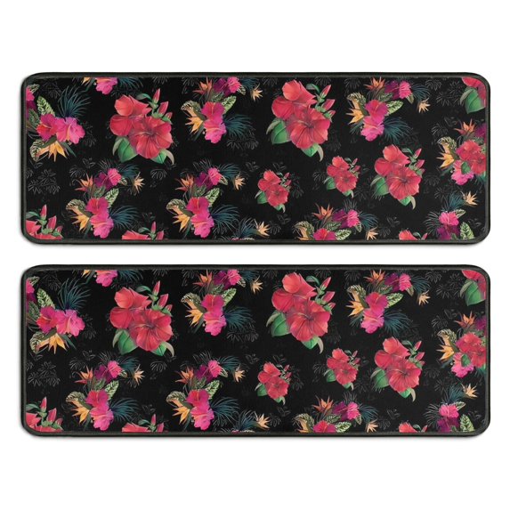 Kitchen Rugs Sets Of 2,Pioneer Flower Floral Print Pattern Anti Fatigue Kitchen Mat Rugs Non Slip Washable,Decorative Kitchen Floor Mats for Kitchen,Sink,Laundry,17"x47"+17"x47"