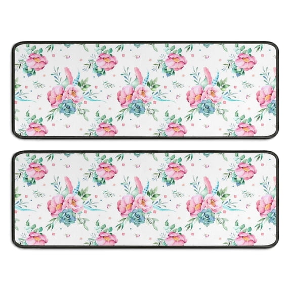 Kitchen Rugs Sets Of 2,Pioneer Flower Floral Print Pattern Anti Fatigue Kitchen Mat Rugs Non Slip Washable,Decorative Kitchen Floor Mats for Kitchen,Sink,Laundry,17"x47"+17"x47"