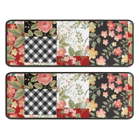 Kitchen Rugs Sets Of 2,Pioneer Flower Floral Print Pattern Anti Fatigue Kitchen Mat Rugs Non Slip Washable,Decorative Kitchen Floor Mats for Kitchen,Sink,Laundry,17"x47"+17"x47"