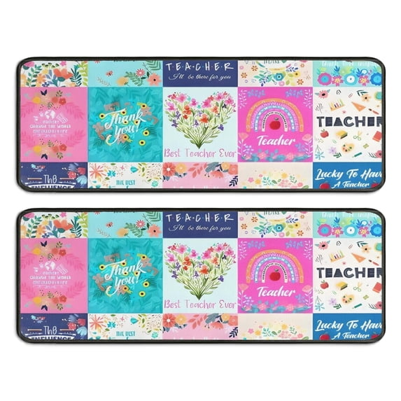 Kitchen Rugs Sets Of 2,Pioneer Flower Floral Print Pattern Anti Fatigue Kitchen Mat Rugs Non Slip Washable,Decorative Kitchen Floor Mats for Kitchen,Sink,Laundry,17"x47"+17"x47"