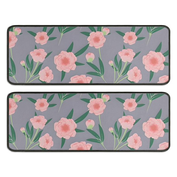 Kitchen Rugs Sets Of 2,Pioneer Flower Floral Print Pattern Anti Fatigue Kitchen Mat Rugs Non Slip Washable,Decorative Kitchen Floor Mats for Kitchen,Sink,Laundry,17"x47"+17"x47"