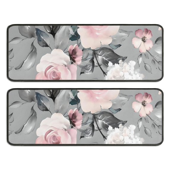 Kitchen Rugs Sets Of 2,Pioneer Flower Floral Print Pattern Anti Fatigue Kitchen Mat Rugs Non Slip Washable,Decorative Kitchen Floor Mats for Kitchen,Sink,Laundry,17"x47"+17"x47"