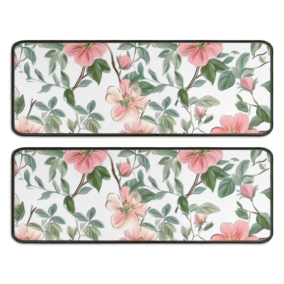 Kitchen Rugs Sets Of 2,Pioneer Flower Floral Print Pattern Anti Fatigue Kitchen Mat Rugs Non Slip Washable,Decorative Kitchen Floor Mats for Kitchen,Sink,Laundry,17"x47"+17"x47"