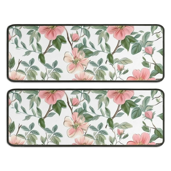 Kitchen Rugs Sets Of 2,Pioneer Flower Floral Print Pattern Anti Fatigue Kitchen Mat Rugs Non Slip Washable,Decorative Kitchen Floor Mats for Kitchen,Sink,Laundry,17"x47"+17"x47"