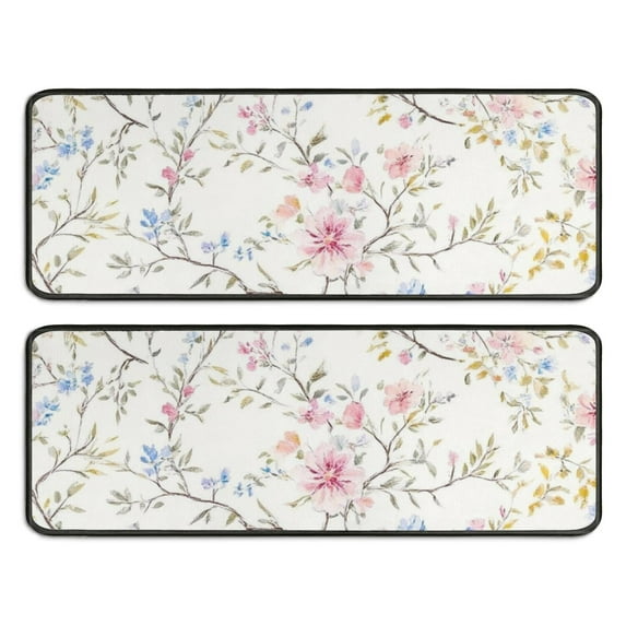 Kitchen Rugs Sets Of 2,Pioneer Flower Floral Print Pattern Anti Fatigue Kitchen Mat Rugs Non Slip Washable,Decorative Kitchen Floor Mats for Kitchen,Sink,Laundry,17"x47"+17"x47"
