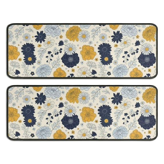 Kitchen Rugs Sets Of 2,Pioneer Flower Floral Print Pattern Anti Fatigue Kitchen Mat Rugs Non Slip Washable,Decorative Kitchen Floor Mats for Kitchen,Sink,Laundry,17X47 Inch