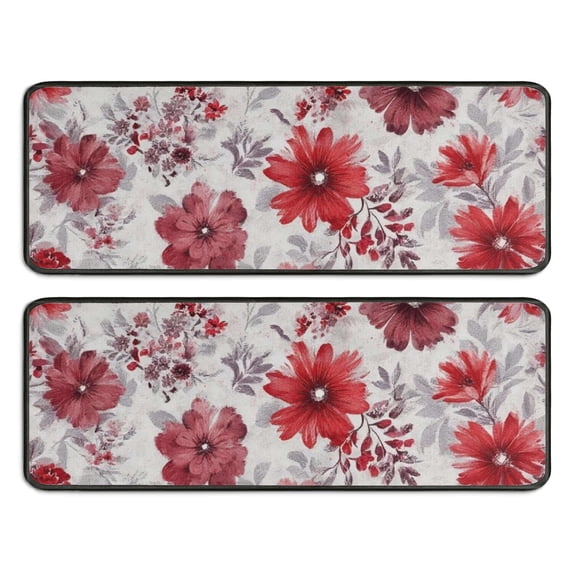 Kitchen Rugs Sets Of 2,Pioneer Flower Floral Print Pattern Anti Fatigue Kitchen Mat Rugs Non Slip Washable,Decorative Kitchen Floor Mats for Kitchen,Sink,Laundry,17"x47"+17"x47"