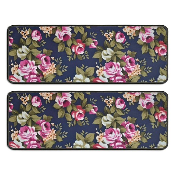 Kitchen Rugs Sets Of 2,Pioneer Flower Floral Print Pattern Anti Fatigue Kitchen Mat Rugs Non Slip Washable,Decorative Kitchen Floor Mats for Kitchen,Sink,Laundry,17"x47"+17"x47"