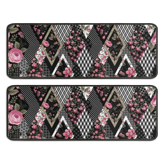 Kitchen Rugs Sets Of 2,Pioneer Flower Floral Print Pattern Anti Fatigue Kitchen Mat Rugs Non Slip Washable,Decorative Kitchen Floor Mats for Kitchen,Sink,Laundry,17"x47"+17"x47"