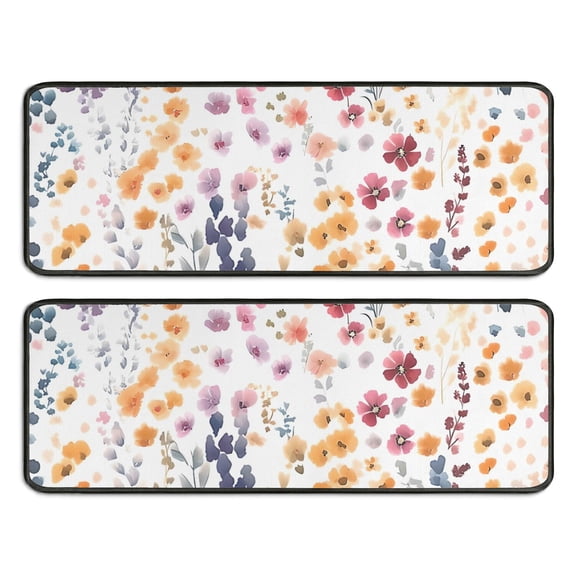 Kitchen Rugs Sets Of 2,Pioneer Flower Floral Print Pattern Anti Fatigue Kitchen Mat Rugs Non Slip Washable,Decorative Kitchen Floor Mats for Kitchen,Sink,Laundry,17"x47"+17"x47"