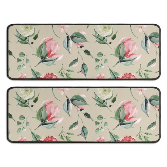 Kitchen Rugs Sets Of 2,Pioneer Flower Floral Print Pattern Anti Fatigue Kitchen Mat Rugs Non Slip Washable,Decorative Kitchen Floor Mats for Kitchen,Sink,Laundry,17"x47"+17"x47"