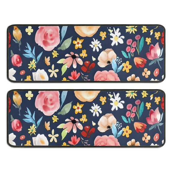 Kitchen Rugs Sets Of 2,Pioneer Flower Floral Print Pattern Anti Fatigue Kitchen Mat Rugs Non Slip Washable,Decorative Kitchen Floor Mats for Kitchen,Sink,Laundry,17"x47"+17"x47"