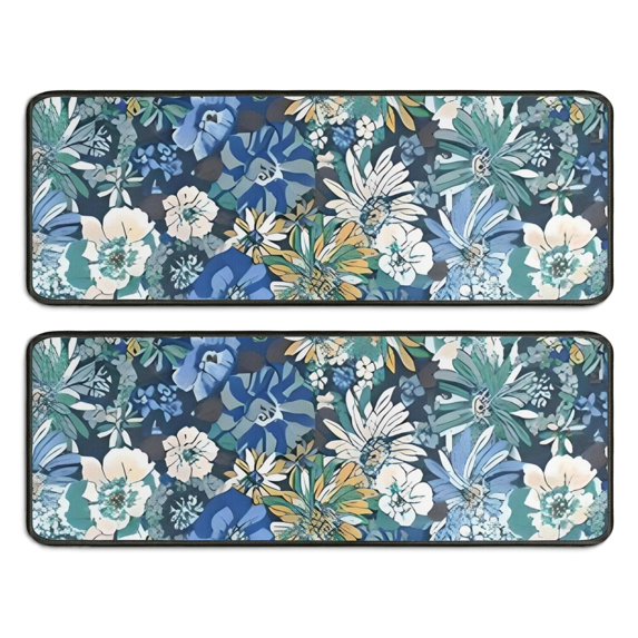 Kitchen Rugs Sets Of 2,Pioneer Flower Floral Print Pattern Anti Fatigue Kitchen Mat Rugs Non Slip Washable,Decorative Kitchen Floor Mats for Kitchen,Sink,Laundry,17"x47"+17"x47"