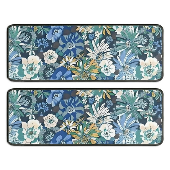 Kitchen Rugs Sets Of 2,Pioneer Flower Floral Print Pattern Anti Fatigue Kitchen Mat Rugs Non Slip Washable,Decorative Kitchen Floor Mats for Kitchen,Sink,Laundry,17"x47"+17"x47"