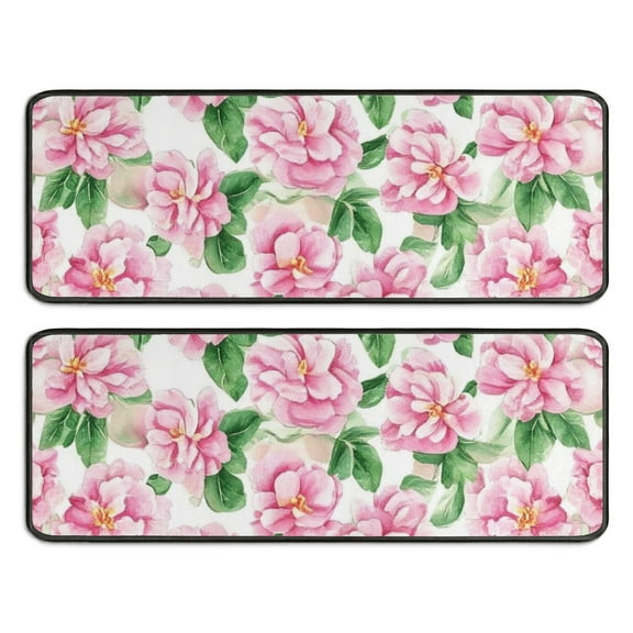 Kitchen Rugs Sets Of 2,Pioneer Flower Floral Print Pattern Anti Fatigue Kitchen Mat Rugs Non Slip Washable,Decorative Kitchen Floor Mats for Kitchen,Sink,Laundry,17"x47"+17"x47"