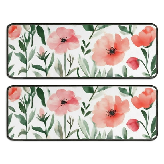 Kitchen Rugs Sets Of 2,Pioneer Flower Floral Print Pattern Anti Fatigue Kitchen Mat Rugs Non Slip Washable,Decorative Kitchen Floor Mats for Kitchen,Sink,Laundry,17"x47"+17"x47"