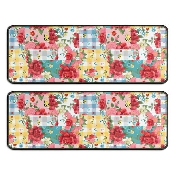 Kitchen Rugs Sets Of 2,Pioneer Flower Floral Print Pattern Anti Fatigue Kitchen Mat Rugs Non Slip Washable,Decorative Kitchen Floor Mats for Kitchen,Sink,Laundry,17"x47"+17"x47"