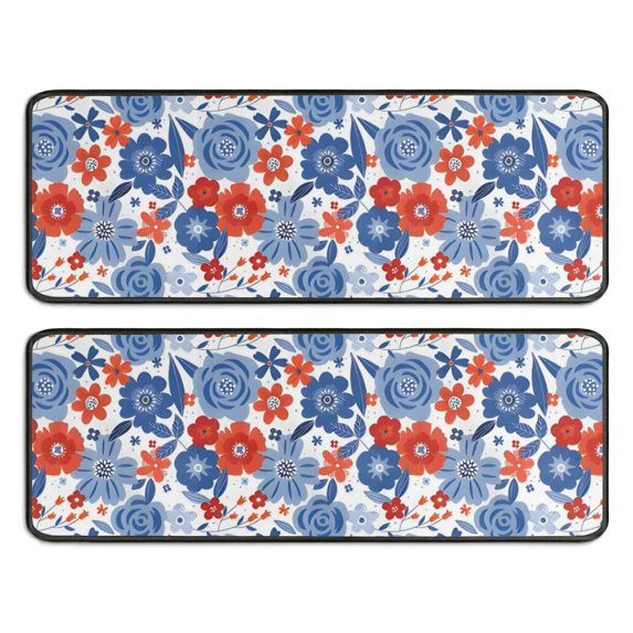 Kitchen Rugs Sets Of 2,Pioneer Flower Floral Print Pattern Anti Fatigue Kitchen Mat Rugs Non Slip Washable,Decorative Kitchen Floor Mats for Kitchen,Sink,Laundry,17"x47"+17"x47"