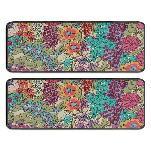 Kitchen Rugs Sets Of 2,Pioneer Flower Floral Print Pattern Anti Fatigue Kitchen Mat Rugs Non Slip Washable,Decorative Kitchen Floor Mats for Kitchen,Sink,Laundry,17"x47"+17"x47"