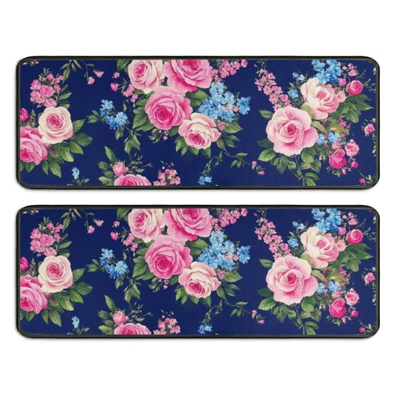 Kitchen Rugs Sets Of 2,Pioneer Flower Floral Print Pattern Anti Fatigue Kitchen Mat Rugs Non Slip Washable,Decorative Kitchen Floor Mats for Kitchen,Sink,Laundry,17"x47"+17"x47"