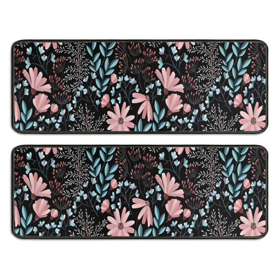 Kitchen Rugs Sets Of 2,Pioneer Flower Floral Print Pattern Anti Fatigue Kitchen Mat Rugs Non Slip Washable,Decorative Kitchen Floor Mats for Kitchen,Sink,Laundry,17"x47"+17"x47"