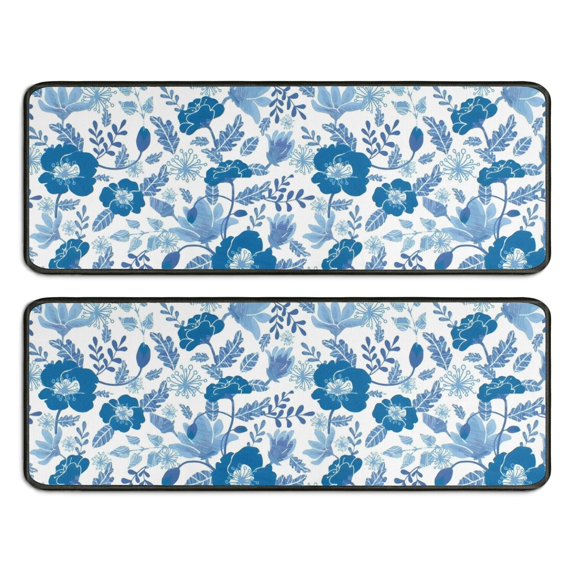 Kitchen Rugs Sets Of 2,Pioneer Flower Floral Print Pattern Anti Fatigue Kitchen Mat Rugs Non Slip Washable,Decorative Kitchen Floor Mats for Kitchen,Sink,Laundry,17"x47"+17"x47"