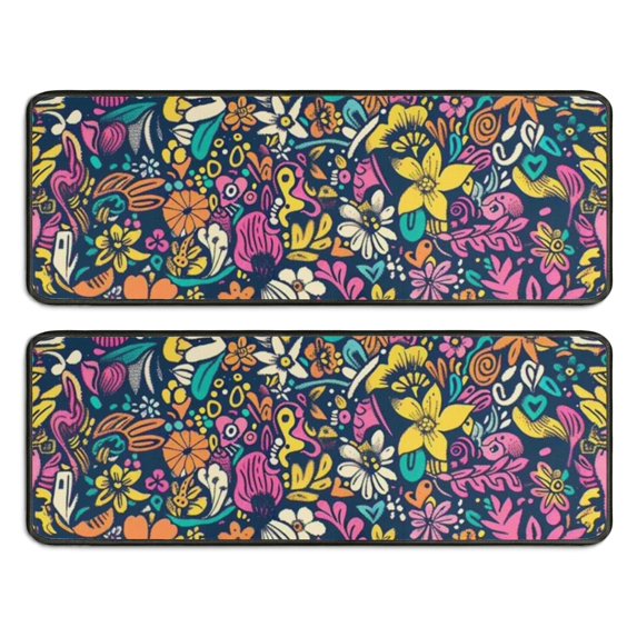 Kitchen Rugs Sets Of 2,Pioneer Flower Floral Print Pattern Anti Fatigue Kitchen Mat Rugs Non Slip Washable,Decorative Kitchen Floor Mats for Kitchen,Sink,Laundry,17"x47"+17"x47"