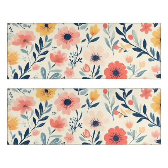 Kitchen Rugs Sets Of 2,Pioneer Flower Floral Print Pattern Anti Fatigue Kitchen Mat Rugs Non Slip Washable,Decorative Kitchen Floor Mats for Kitchen,Sink,Laundry,17"X47"