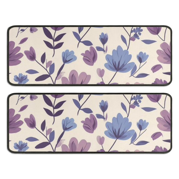 Kitchen Rugs Sets Of 2,Pioneer Flower Floral Print Pattern Anti Fatigue Kitchen Mat Rugs Non Slip Washable,Decorative Kitchen Floor Mats for Kitchen,Sink,Laundry,17"x47"+17"x47"