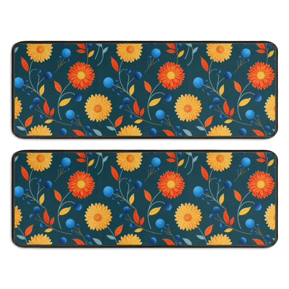 Kitchen Rugs Sets Of 2,Pioneer Flower Floral Print Pattern Anti Fatigue Kitchen Mat Rugs Non Slip Washable,Decorative Kitchen Floor Mats for Kitchen,Sink,Laundry,17X47 Inch