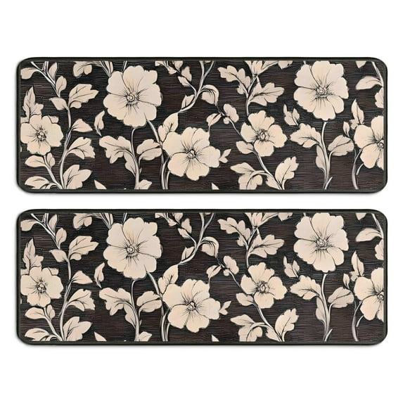 Kitchen Rugs Sets Of 2,Pioneer Flower Floral Print Pattern Anti Fatigue Kitchen Mat Rugs Non Slip Washable,Decorative Kitchen Floor Mats for Kitchen,Sink,Laundry,17"x47"+17"x47"