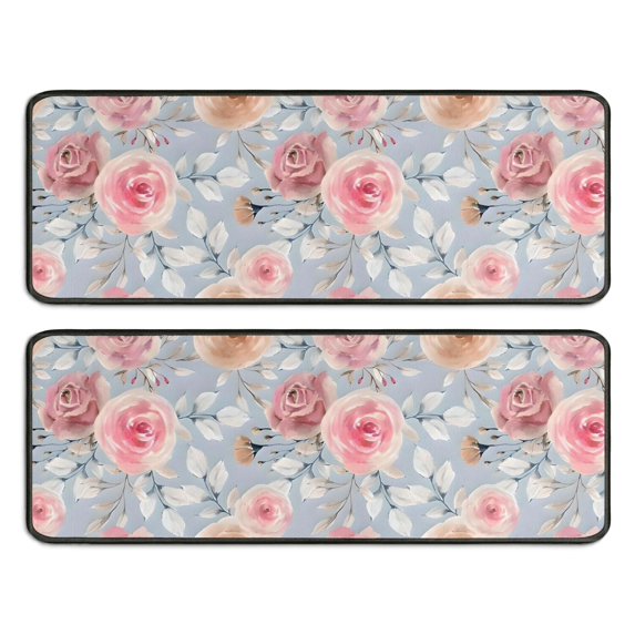 Kitchen Rugs Sets Of 2,Pioneer Flower Floral Print Pattern Anti Fatigue Kitchen Mat Rugs Non Slip Washable,Decorative Kitchen Floor Mats for Kitchen,Sink,Laundry,17"x47"+17"x47"