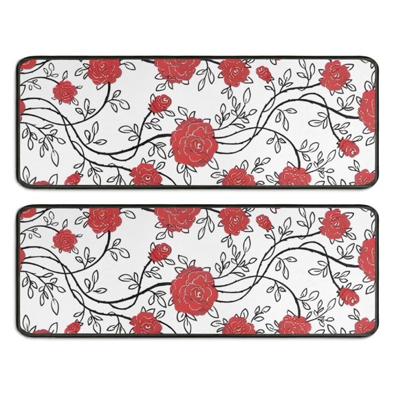 Kitchen Rugs Sets Of 2,Pioneer Flower Floral Print Pattern Anti Fatigue Kitchen Mat Rugs Non Slip Washable,Decorative Kitchen Floor Mats for Kitchen,Sink,Laundry,17"x47"+17"x47"