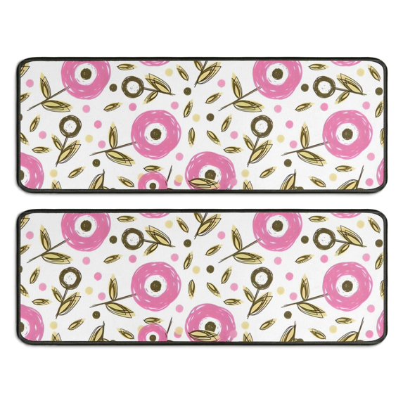 Kitchen Rugs Sets Of 2,Pioneer Flower Floral Print Pattern Anti Fatigue Kitchen Mat Rugs Non Slip Washable,Decorative Kitchen Floor Mats for Kitchen,Sink,Laundry,17"x47"+17"x47"