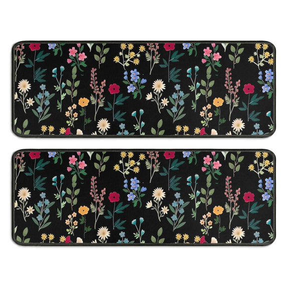 Kitchen Rugs Sets Of 2,Pioneer Flower Floral Print Pattern Anti Fatigue Kitchen Mat Rugs Non Slip Washable,Decorative Kitchen Floor Mats for Kitchen,Sink,Laundry,17"x47"+17"x47"