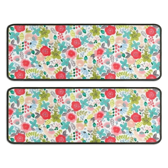 Kitchen Rugs Sets Of 2,Pioneer Flower Floral Print Pattern Anti Fatigue Kitchen Mat Rugs Non Slip Washable,Decorative Kitchen Floor Mats for Kitchen,Sink,Laundry,17"x47"+17"x47"