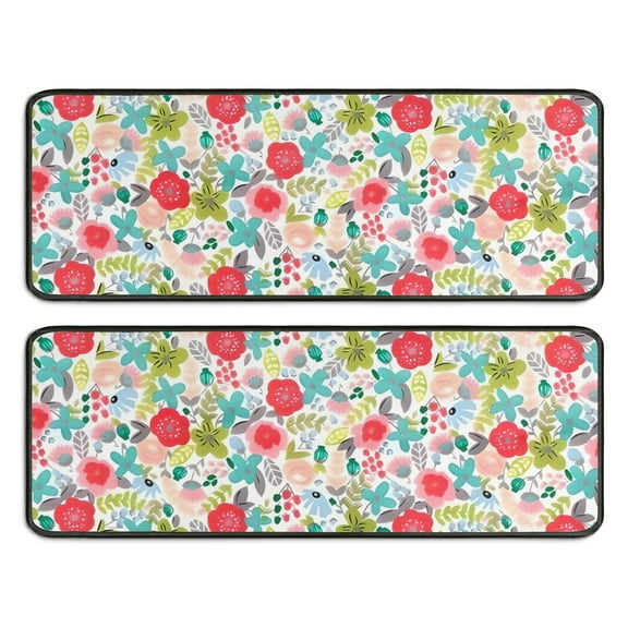 Kitchen Rugs Sets Of 2,Pioneer Flower Floral Print Pattern Anti Fatigue Kitchen Mat Rugs Non Slip Washable,Decorative Kitchen Floor Mats for Kitchen,Sink,Laundry,17"x47"+17"x47"