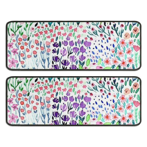 Kitchen Rugs Sets Of 2,Pioneer Flower Floral Print Pattern Anti Fatigue Kitchen Mat Rugs Non Slip Washable,Decorative Kitchen Floor Mats for Kitchen,Sink,Laundry,17"x47"+17"x47"