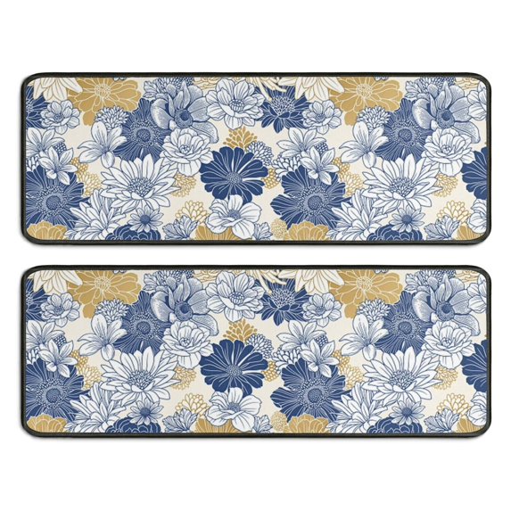 Kitchen Rugs Sets Of 2,Pioneer Flower Floral Print Pattern Anti Fatigue Kitchen Mat Rugs Non Slip Washable,Decorative Kitchen Floor Mats for Kitchen,Sink,Laundry,17"x47"+17"x47"
