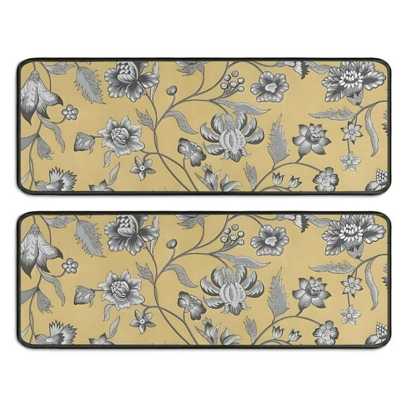 Kitchen Rugs Sets Of 2,Pioneer Flower Floral Print Pattern Anti Fatigue Kitchen Mat Rugs Non Slip Washable,Decorative Kitchen Floor Mats for Kitchen,Sink,Laundry,17"x47"+17"x47"