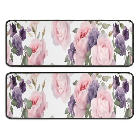 Kitchen Rugs Sets Of 2,Pioneer Flower Floral Print Pattern Anti Fatigue Kitchen Mat Rugs Non Slip Washable,Decorative Kitchen Floor Mats for Kitchen,Sink,Laundry,17"x47"+17"x47"