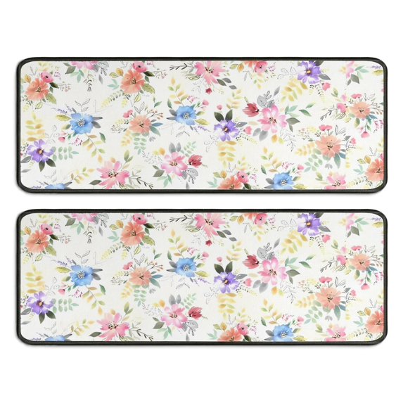 Kitchen Rugs Sets Of 2,Pioneer Flower Floral Print Pattern Anti Fatigue Kitchen Mat Rugs Non Slip Washable,Decorative Kitchen Floor Mats for Kitchen,Sink,Laundry,17"x47"+17"x47"