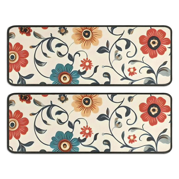 Kitchen Rugs Sets Of 2,Pioneer Flower Floral Print Pattern Anti Fatigue Kitchen Mat Rugs Non Slip Washable,Decorative Kitchen Floor Mats for Kitchen,Sink,Laundry,17"x47"+17"x47"