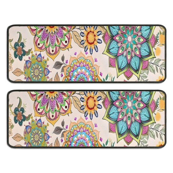 Kitchen Rugs Sets Of 2,Pioneer Flower Floral Print Pattern Anti Fatigue Kitchen Mat Rugs Non Slip Washable,Decorative Kitchen Floor Mats for Kitchen,Sink,Laundry,17"x47"+17"x47"