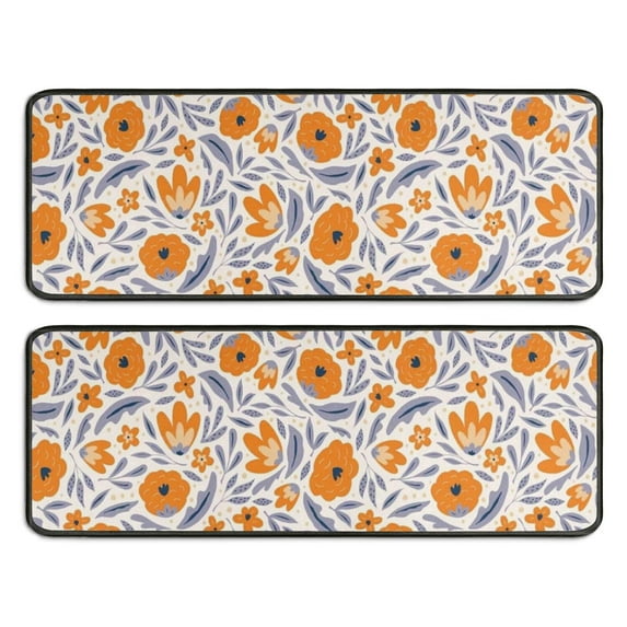 Kitchen Rugs Sets Of 2,Pioneer Flower Floral Print Pattern Anti Fatigue Kitchen Mat Rugs Non Slip Washable,Decorative Kitchen Floor Mats for Kitchen,Sink,Laundry,17"x47"+17"x47"