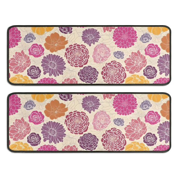Kitchen Rugs Sets Of 2,Pioneer Flower Floral Print Pattern Anti Fatigue Kitchen Mat Rugs Non Slip Washable,Decorative Kitchen Floor Mats for Kitchen,Sink,Laundry,17"x47"+17"x47"