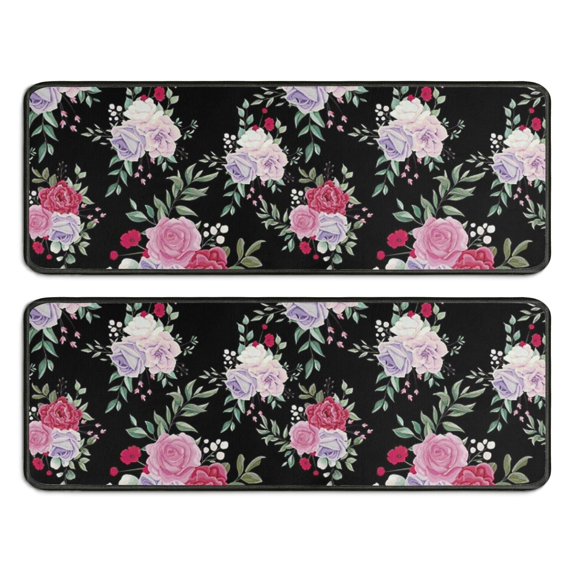 Kitchen Rugs Sets Of 2,Pioneer Flower Floral Print Pattern Anti Fatigue Kitchen Mat Rugs Non Slip Washable,Decorative Kitchen Floor Mats for Kitchen,Sink,Laundry,17"x47"+17"x47"