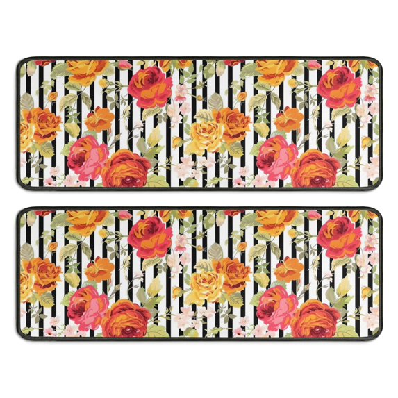 Kitchen Rugs Sets Of 2,Pioneer Flower Floral Print Pattern Anti Fatigue Kitchen Mat Rugs Non Slip Washable,Decorative Kitchen Floor Mats for Kitchen,Sink,Laundry,17"x47"+17"x47"