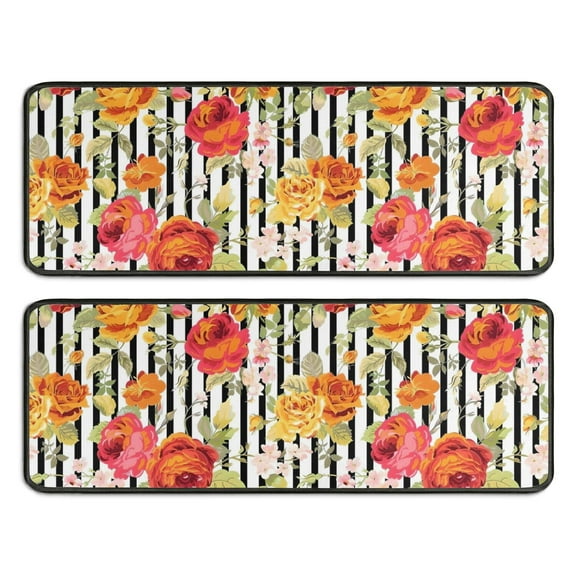 Kitchen Rugs Sets Of 2,Pioneer Flower Floral Print Pattern Anti Fatigue Kitchen Mat Rugs Non Slip Washable,Decorative Kitchen Floor Mats for Kitchen,Sink,Laundry,17"x47"+17"x47"