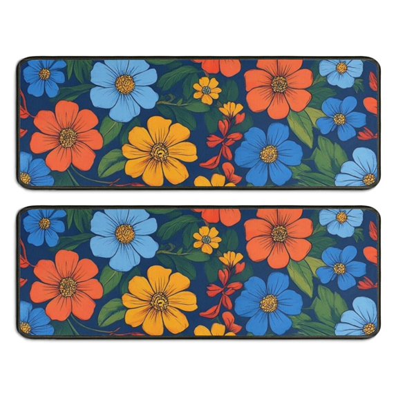 Kitchen Rugs Sets Of 2,Pioneer Flower Floral Print Pattern Anti Fatigue Kitchen Mat Rugs Non Slip Washable,Decorative Kitchen Floor Mats for Kitchen,Sink,Laundry,17"x47"+17"x47"